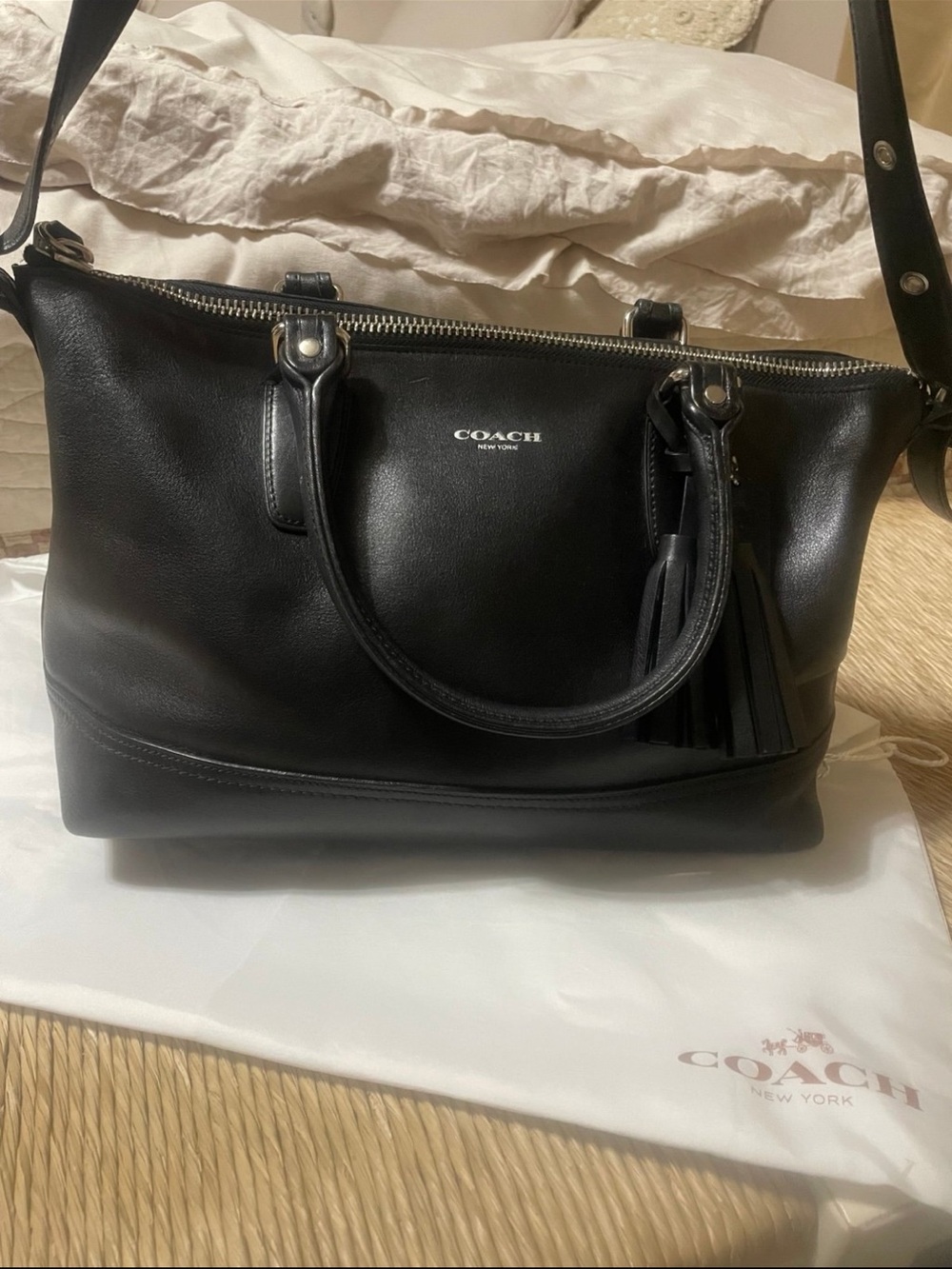 COACH black silver hardware leather Molly East West Satchel bag